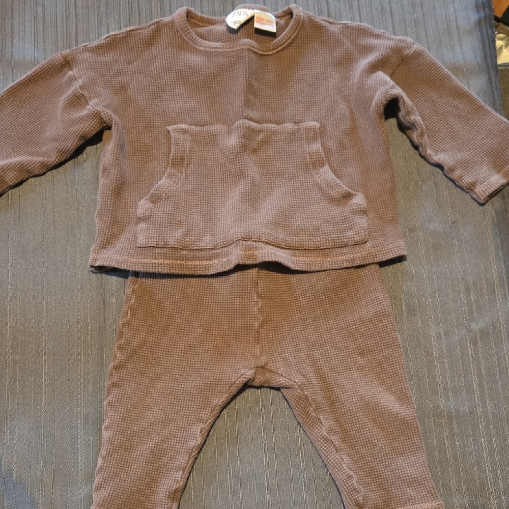 Brown Waffle Knit Baby Outfit
